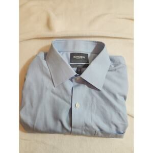 Bonobos 100% Cotton Shirt Mens 17 34 Blue Slim Fit Long Sleeve Business Work